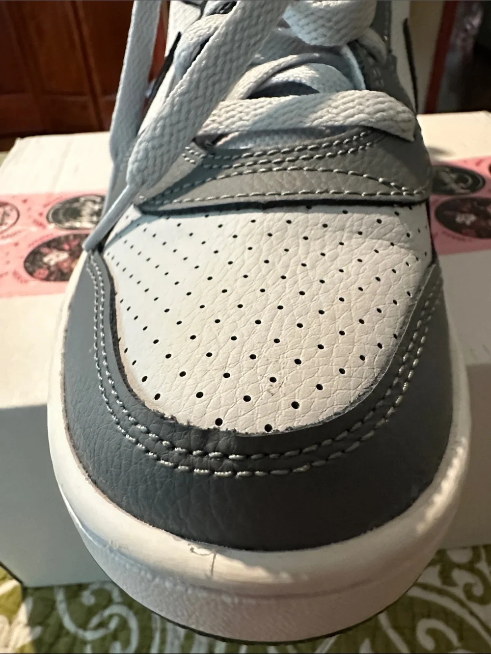 Nike Kids Gray and White High-Top Sneakers with Blue Tongue Detail